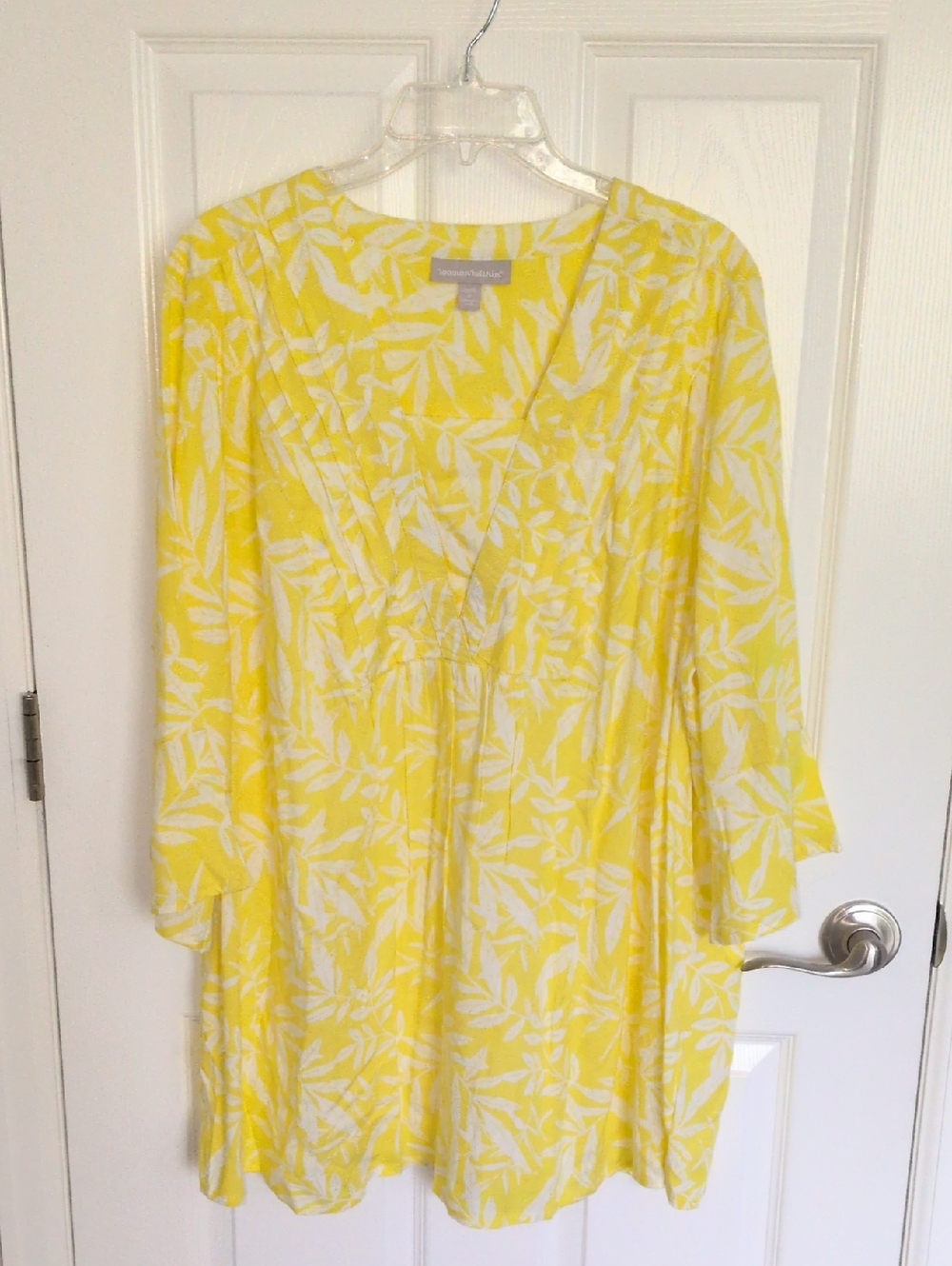 NWOT Woman Within Bell Sleeve Tunic - Yellow Palm Tree - 1X 22/24